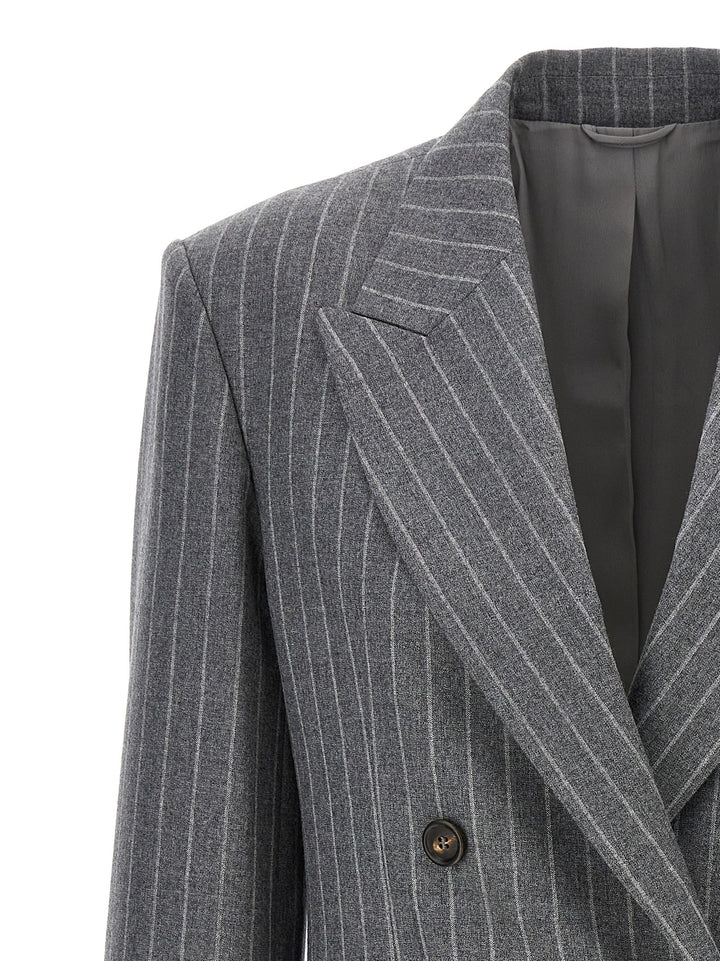 Pinstriped Double-Breasted Blazer Blazer And Suits Gray