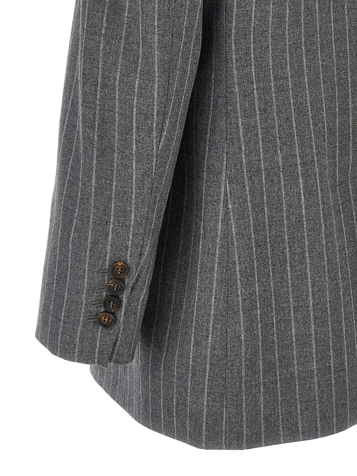 Pinstriped Double-Breasted Blazer Blazer And Suits Gray