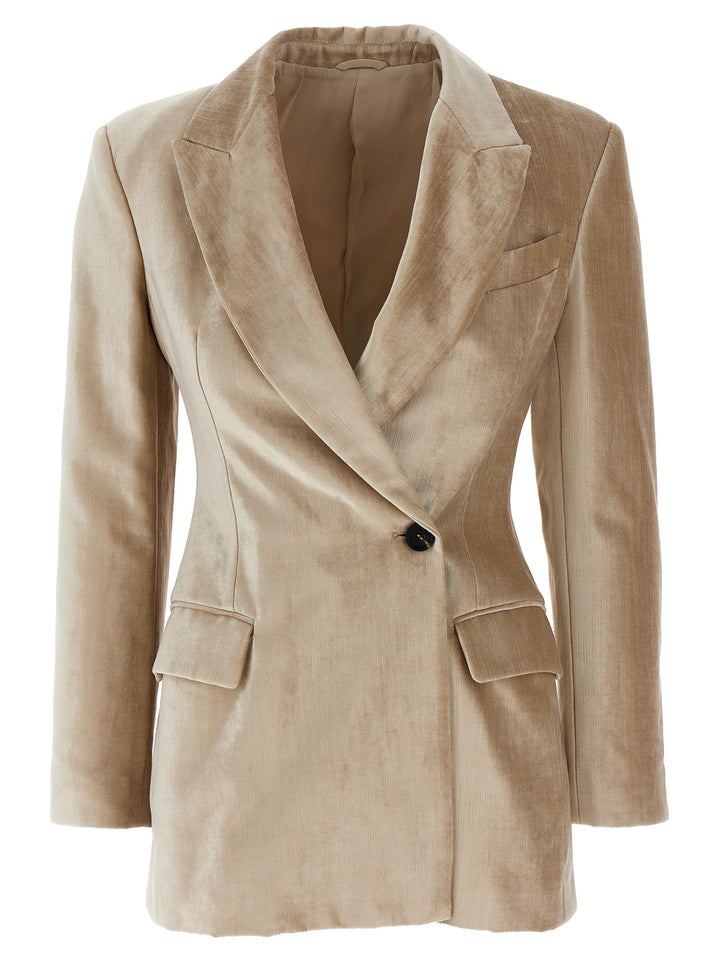 Double-Breasted Velvet Blazer Blazer And Suits Beige