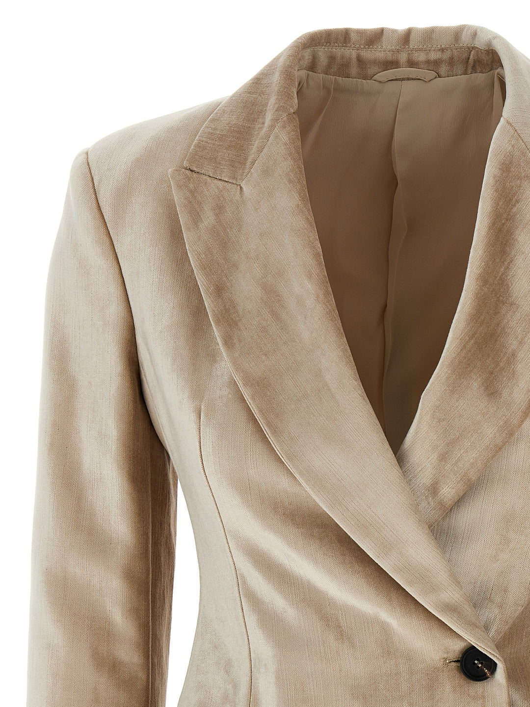 Double-Breasted Velvet Blazer Blazer And Suits Beige