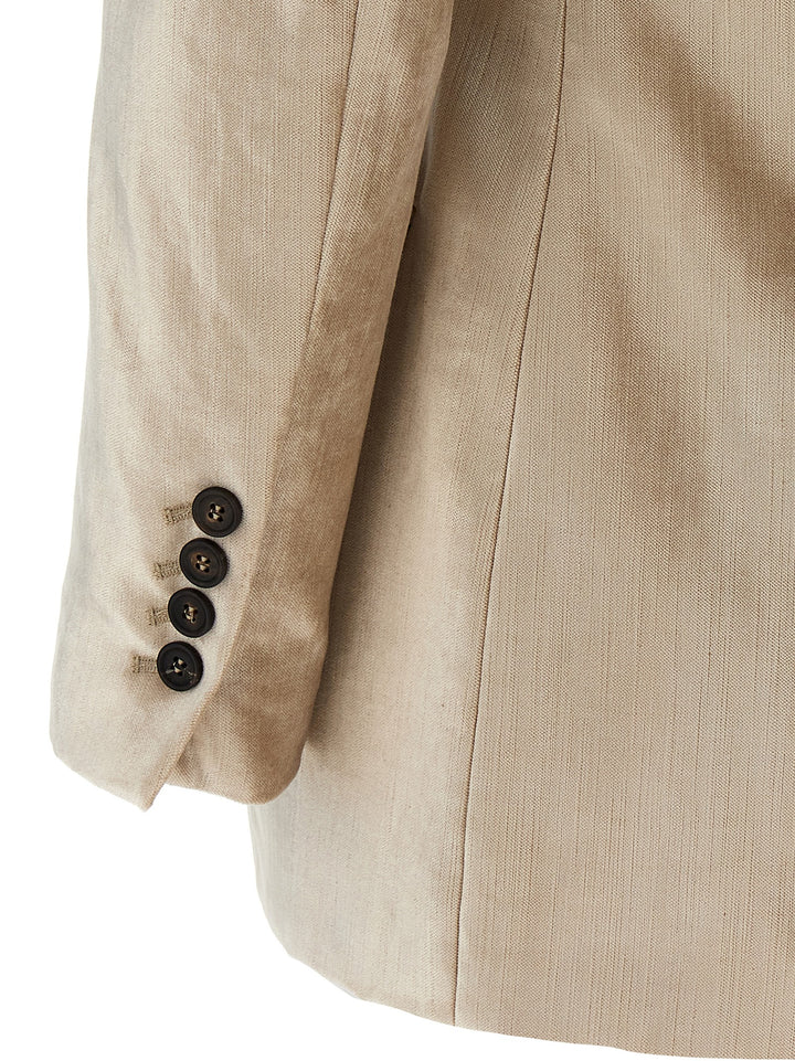 Double-Breasted Velvet Blazer Blazer And Suits Beige