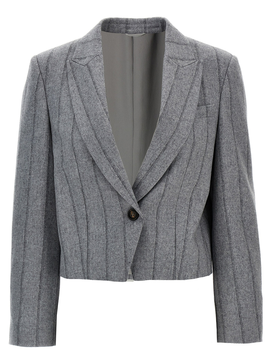 Pinstriped Cropped Blazer Blazer And Suits Gray