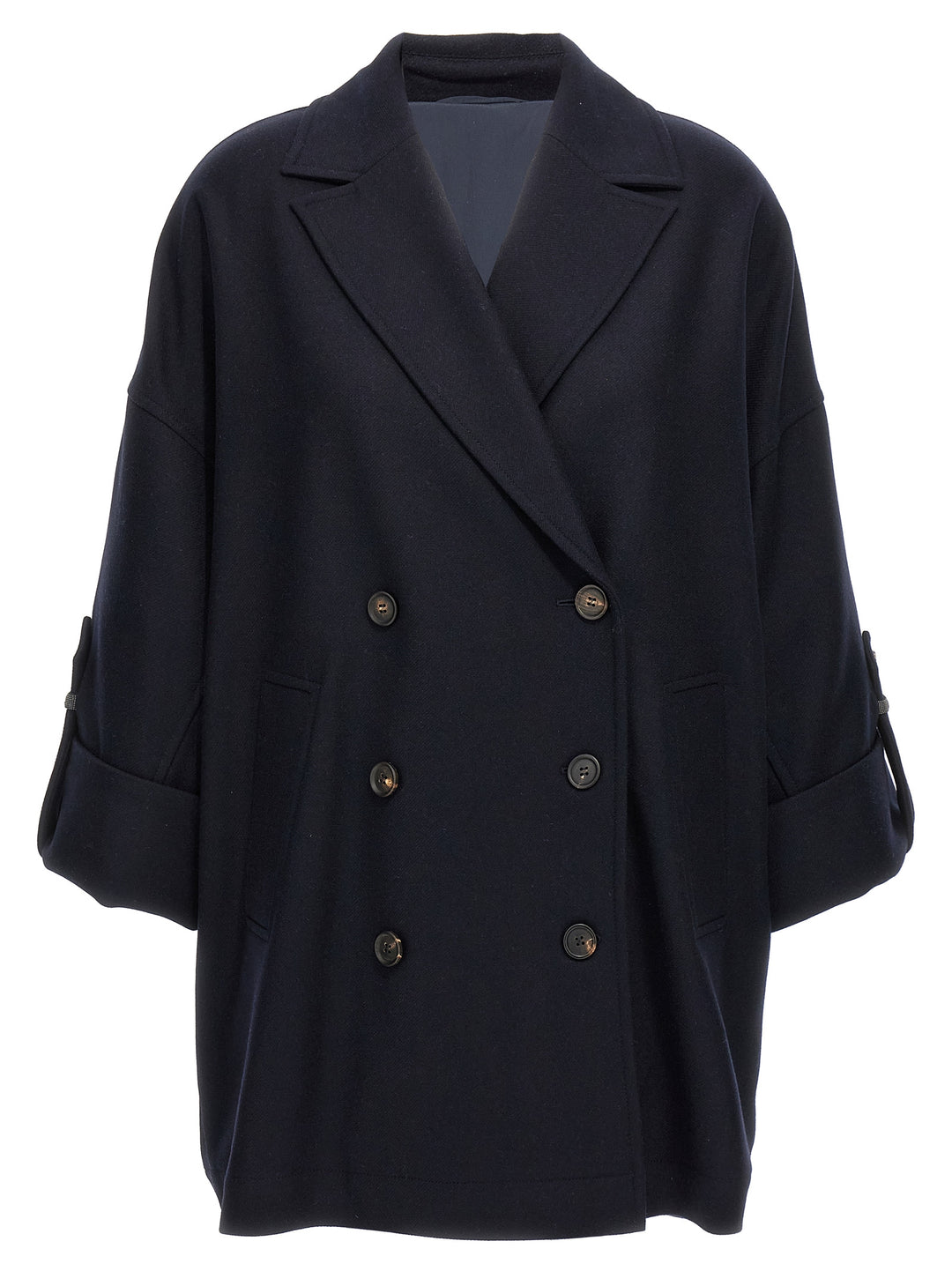 Brunello Cucinelli Shiny Cuff Details Coats and Trench Coats - Blue | 605a7962395695dd1b44e4a63f466fc3a38e20e6