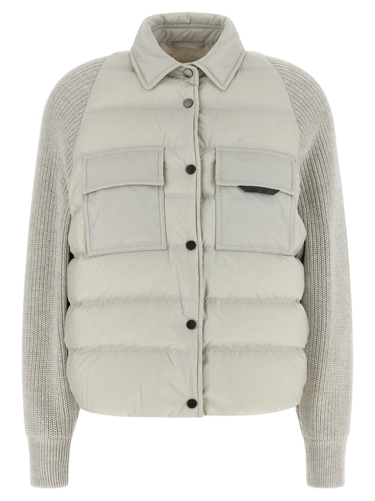 Shiny Flap Detail Puffer Jackets Gray