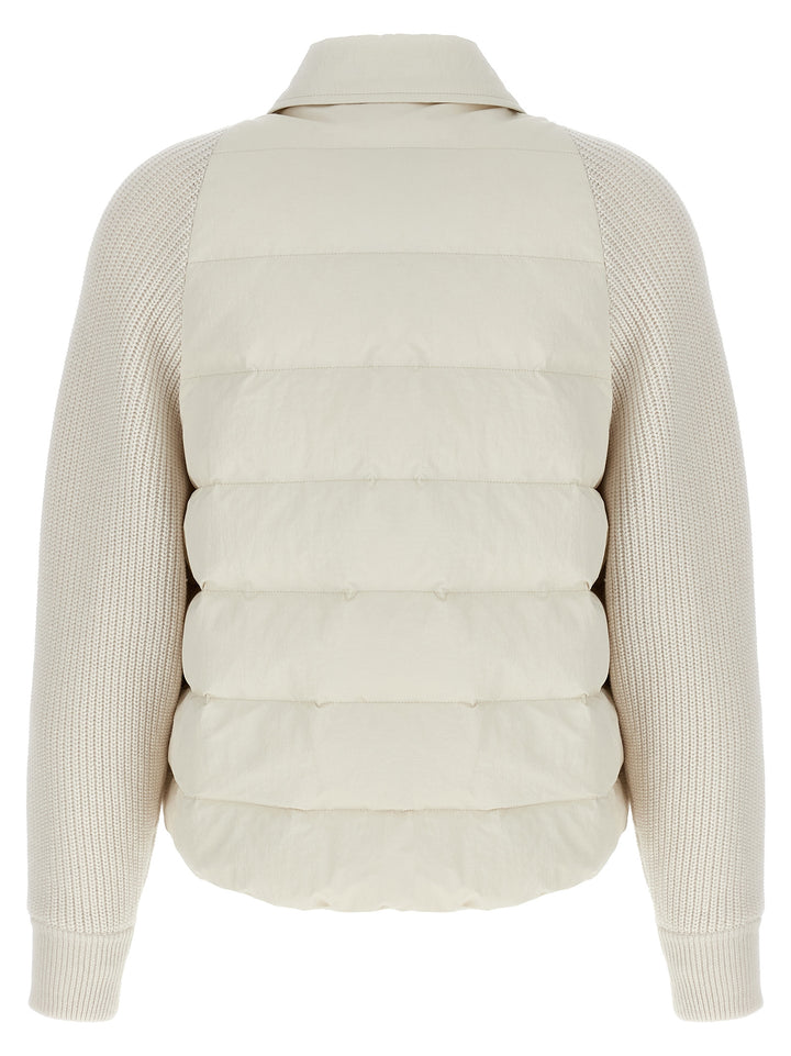 Brunello Cucinelli Shiny Flap Detail Puffer Jackets - White | 0046c45ebc66223a0eb8c3778cb905ead4921b39