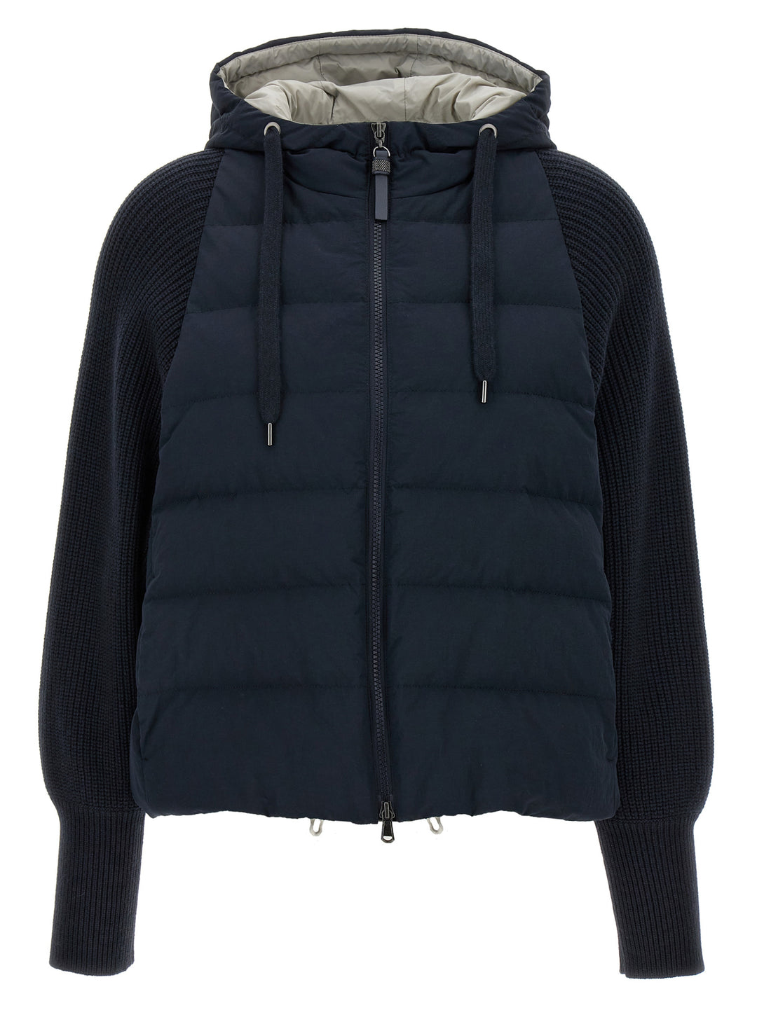 Brunello Cucinelli Two-Material Puffer Jacket Puffer Jackets - Blue | 8ef18680833a0a368c02e5fed3c9f9166b73ab0d