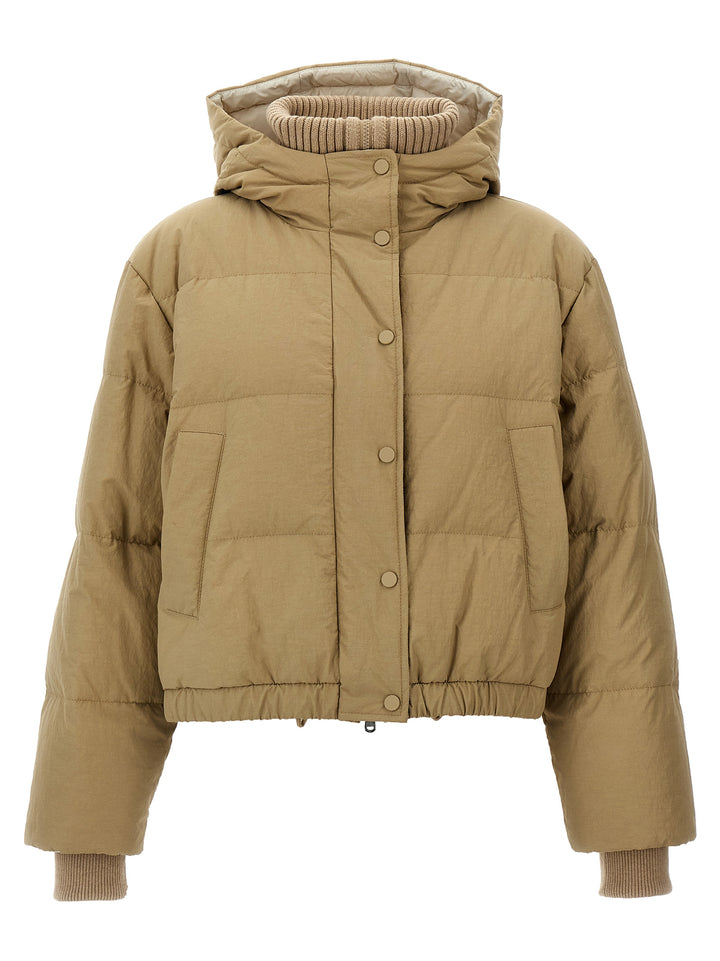 Hooded Knit Insert Down Jacket Casual Jackets, Parka Beige