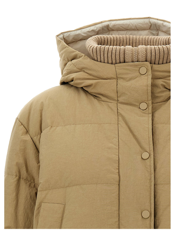 Hooded Knit Insert Down Jacket Casual Jackets, Parka Beige