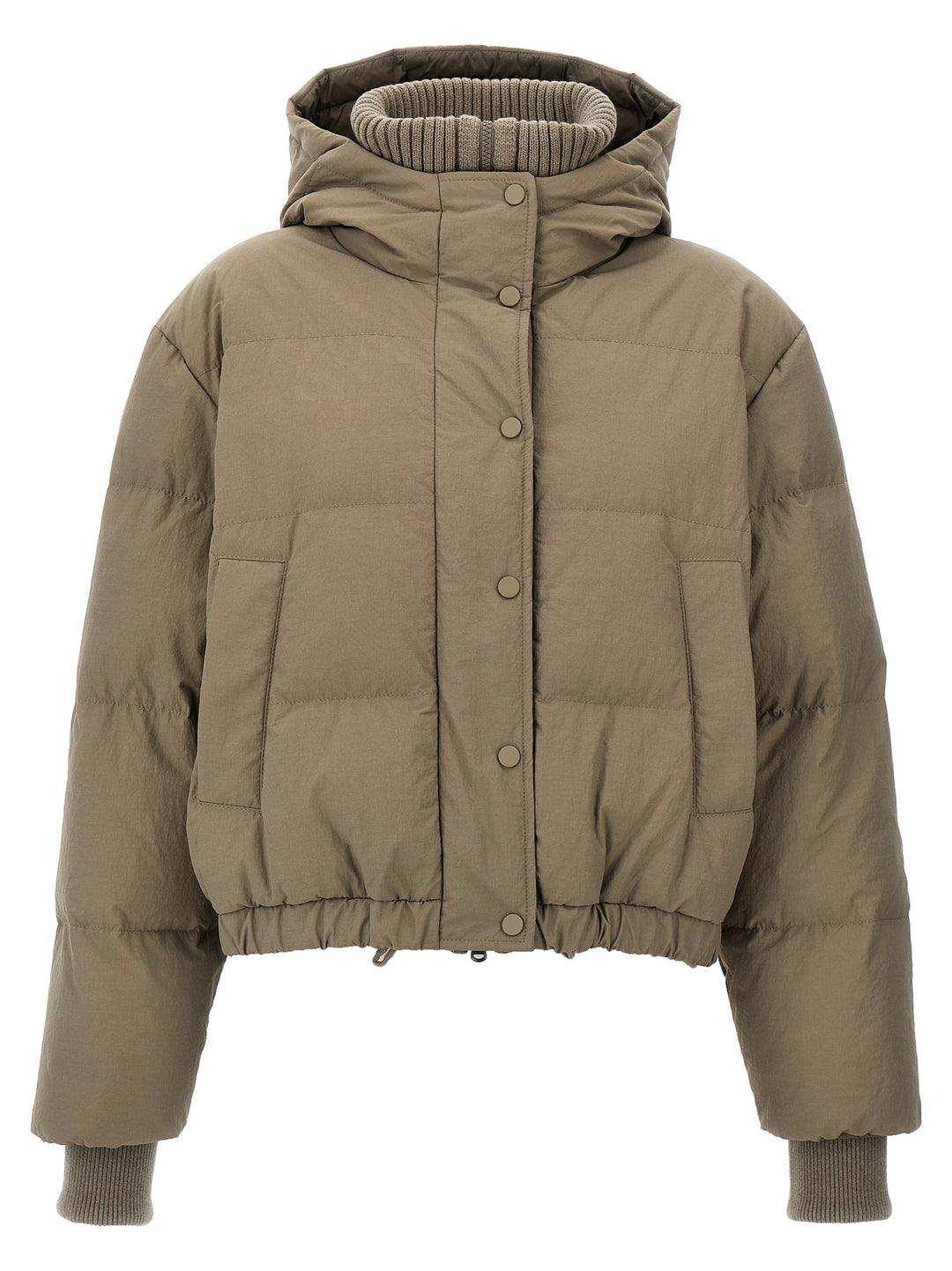 Hooded Knit Insert Down Jacket Casual Jackets, Parka Beige