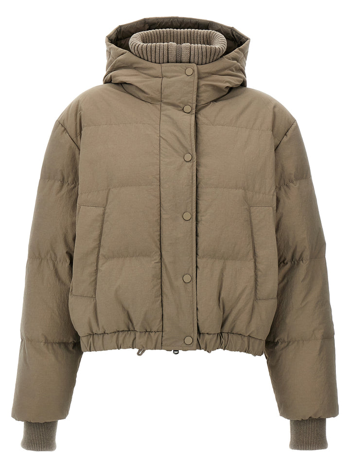 Hooded Knit Insert Down Jacket Casual Jackets, Parka Beige