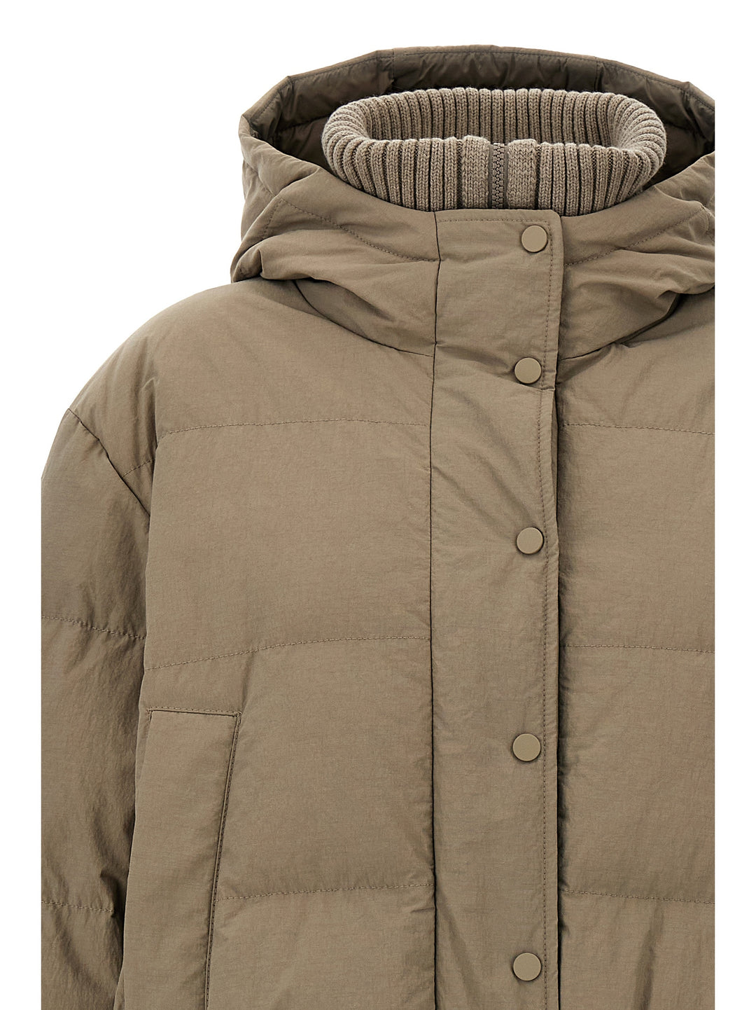 Hooded Knit Insert Down Jacket Casual Jackets, Parka Beige