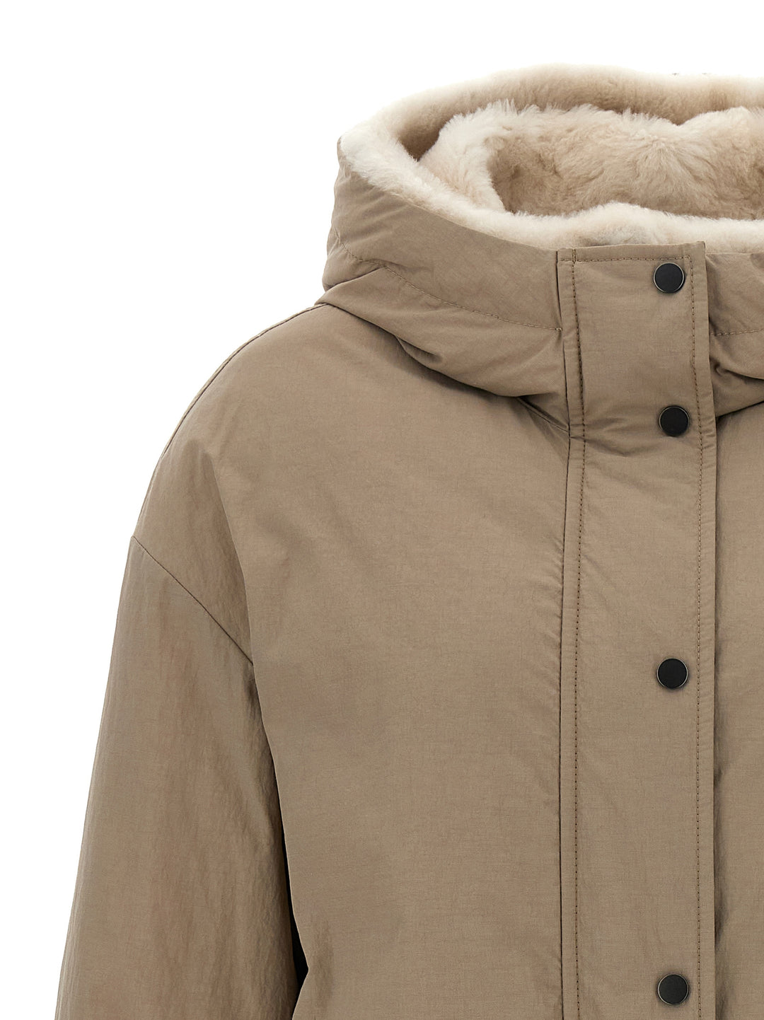 Long Fur Insert Down Jacket Casual Jackets, Parka Beige