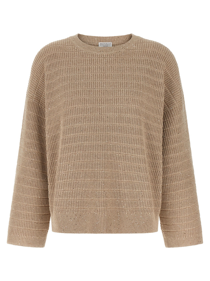 Brunello Cucinelli Diamond Cotton Sweater Sweaters and Cardigans - Beige | 0f3ad2197d395e9c4894f5ed2ff3da56bfc2f746