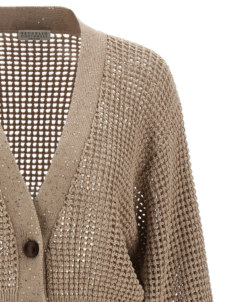 Brunello Cucinelli Cadrigan Sequin Mesh Sweaters and Cardigans - Beige | af2e3bc318f58de38210648e5f2bc347600f0cc8