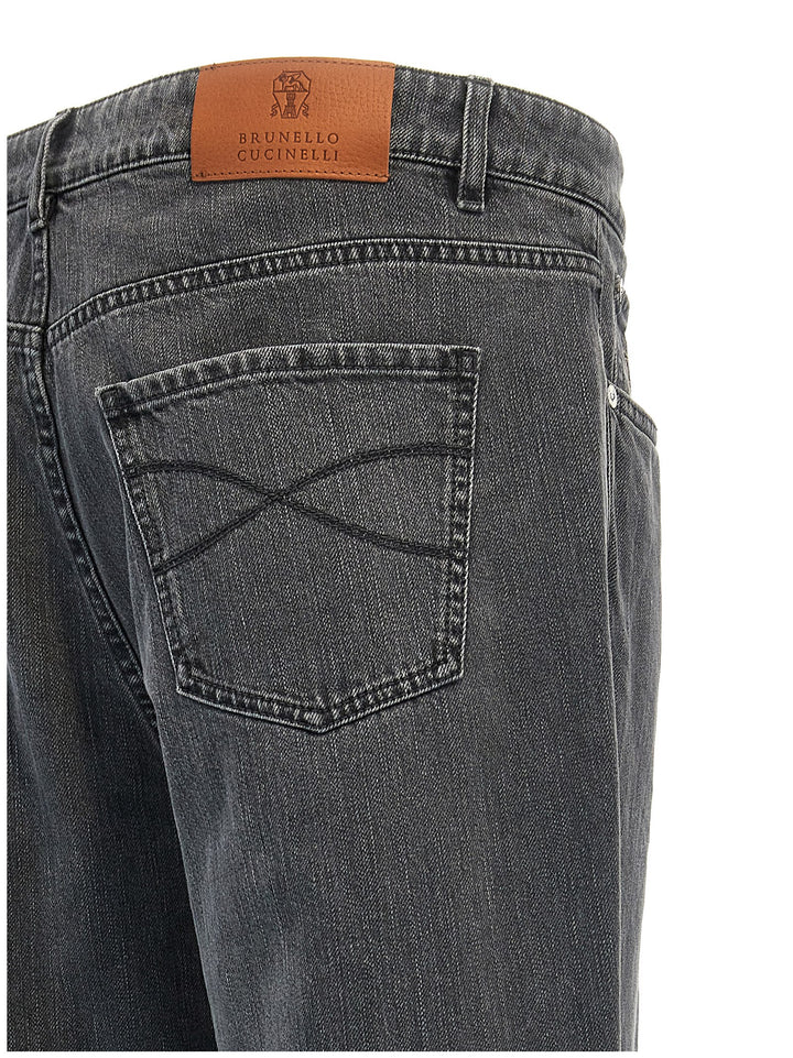 Logo Embroidery Jeans Gray