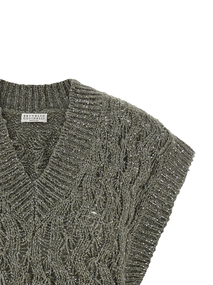 Brunello Cucinelli Dazzling Cable Gilet - Green | 654615282cd1dc86eacb9ef6e0dd83e9b5fc03f7