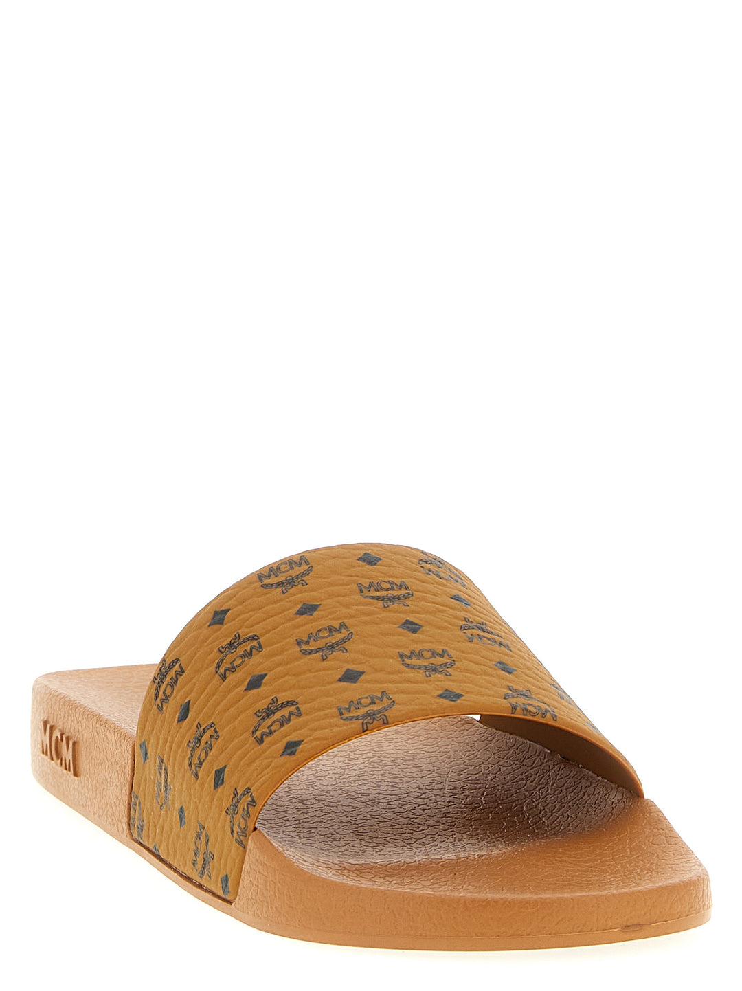 Mcm Logo Slides Sandals - Brown | 1322c794f934f42d67fc8d40b52aec0d2cd9b6f7