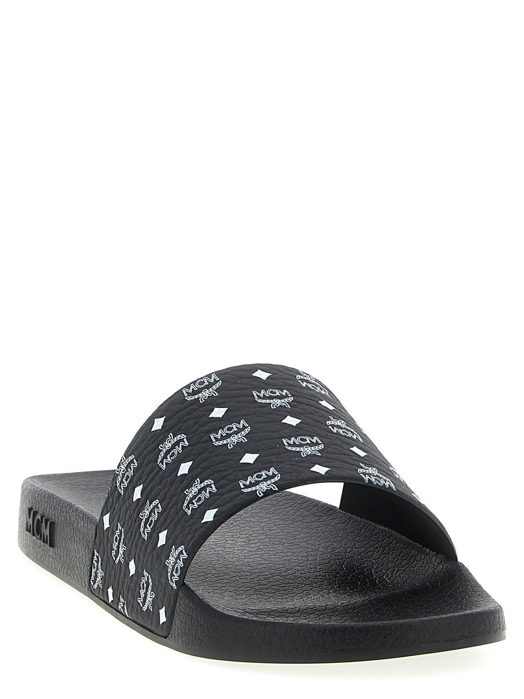 Mcm Logo Slides Sandals - Black | ee05a064fb03a8e9bc73c241a20c655a73deffda