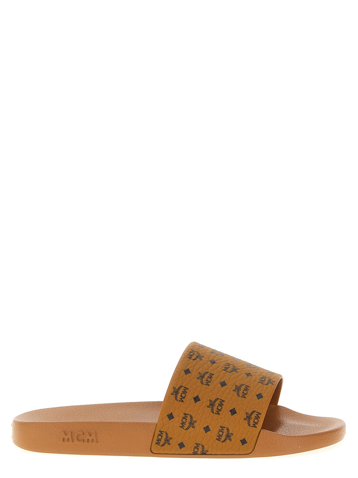 Mcm All-Over Monogram Slides Sandals - Brown | 116c37cd496fed55987692449d69db2eb32addc0