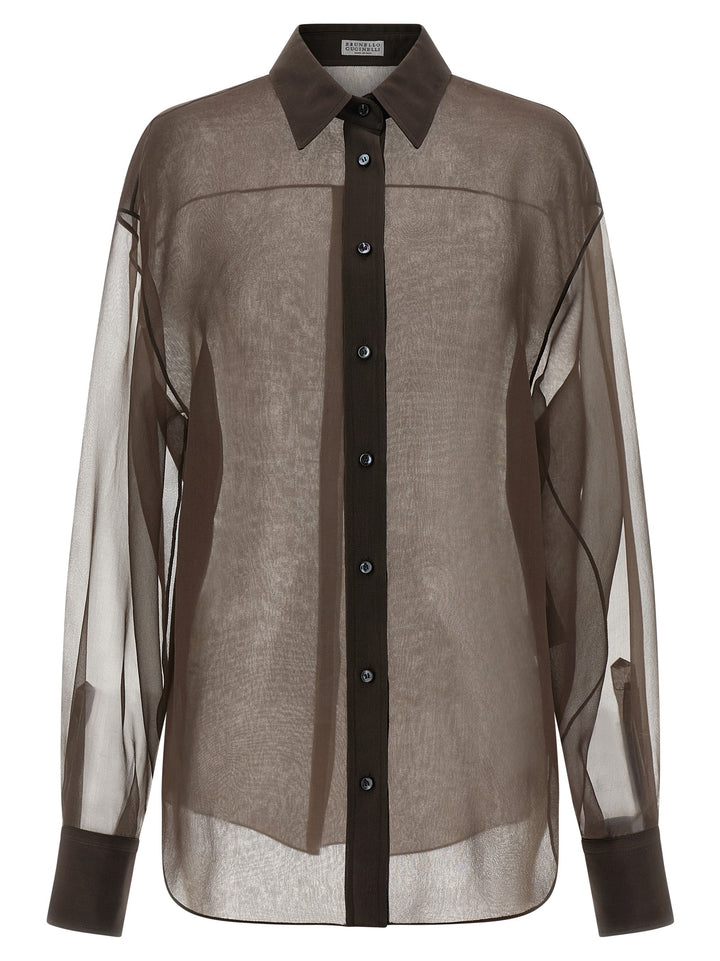Brunello Cucinelli Organza Shirt Shirt and Blouse - Brown | b0c034b65ae047bf1bcba2a1f935f81dad13f5df