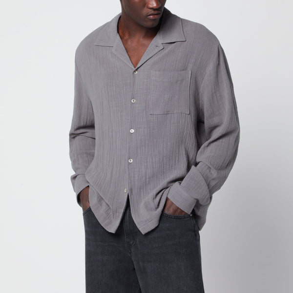Grey Crinkled-Effect Cotton Shirt