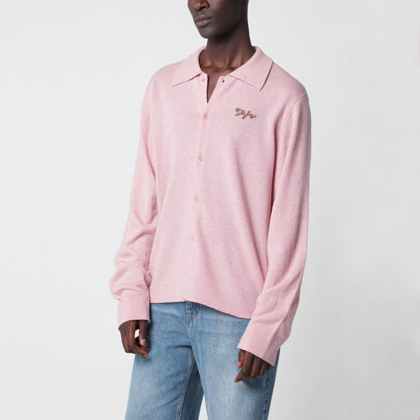 Pink Shirt-Style Cardigan In Wool Blend