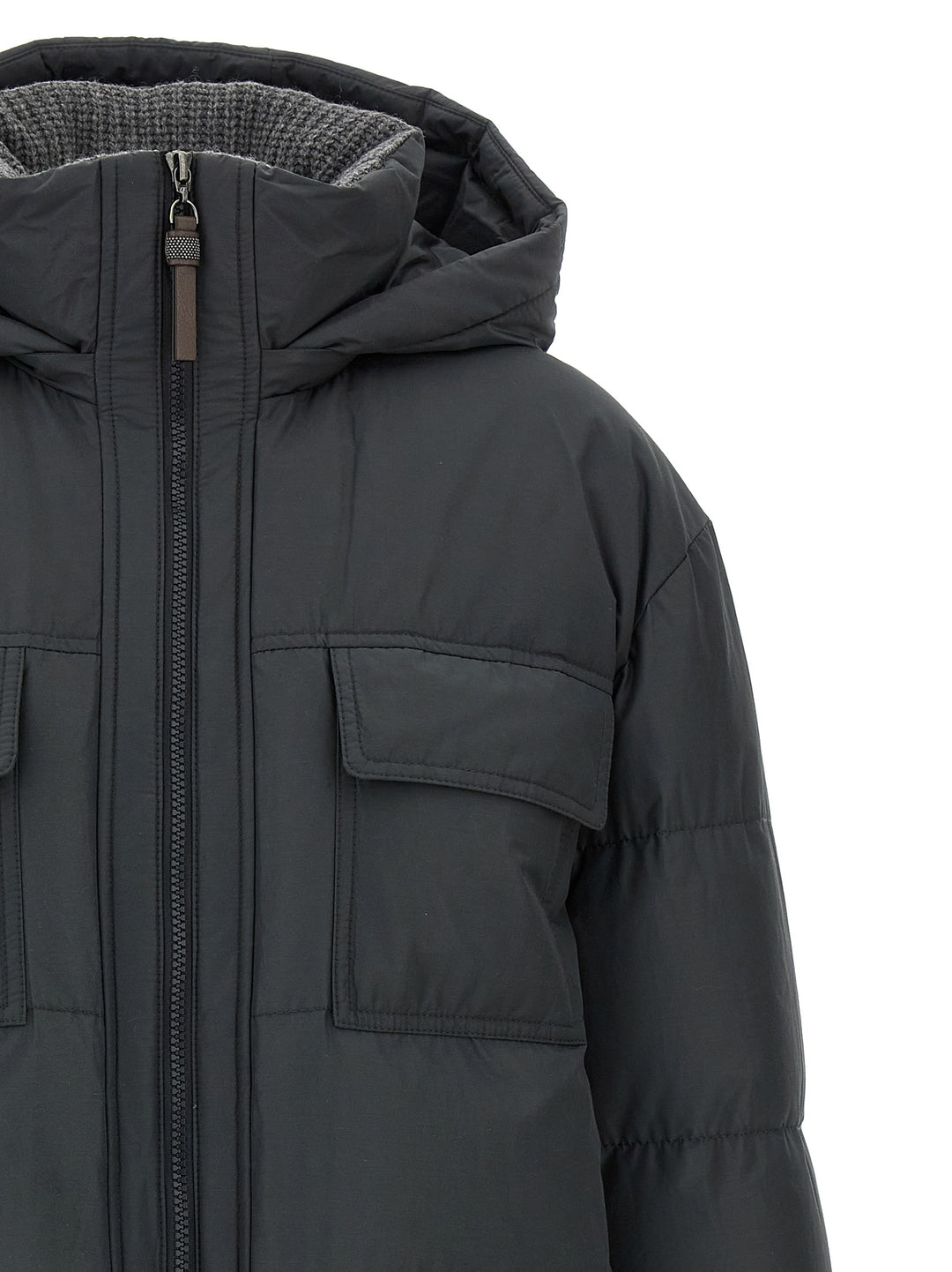 Brunello Cucinelli Knitted Neck Down Jacket Puffer Jackets - Gray | 2625fcbc726270afc12426b4a4d5d7ccba68ec1a