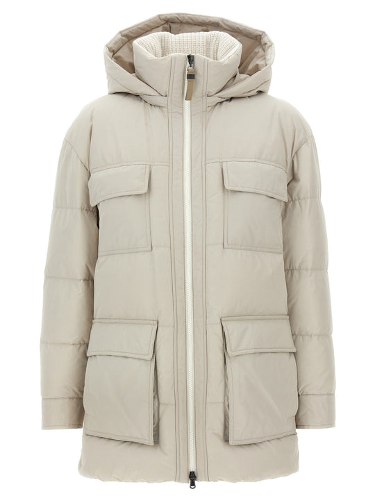 Knitted Neck Down Jacket Puffer Jackets Beige