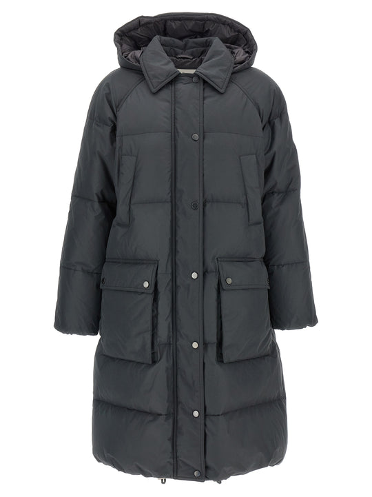 Shiny Zipper Pull Puffer Jackets Gray