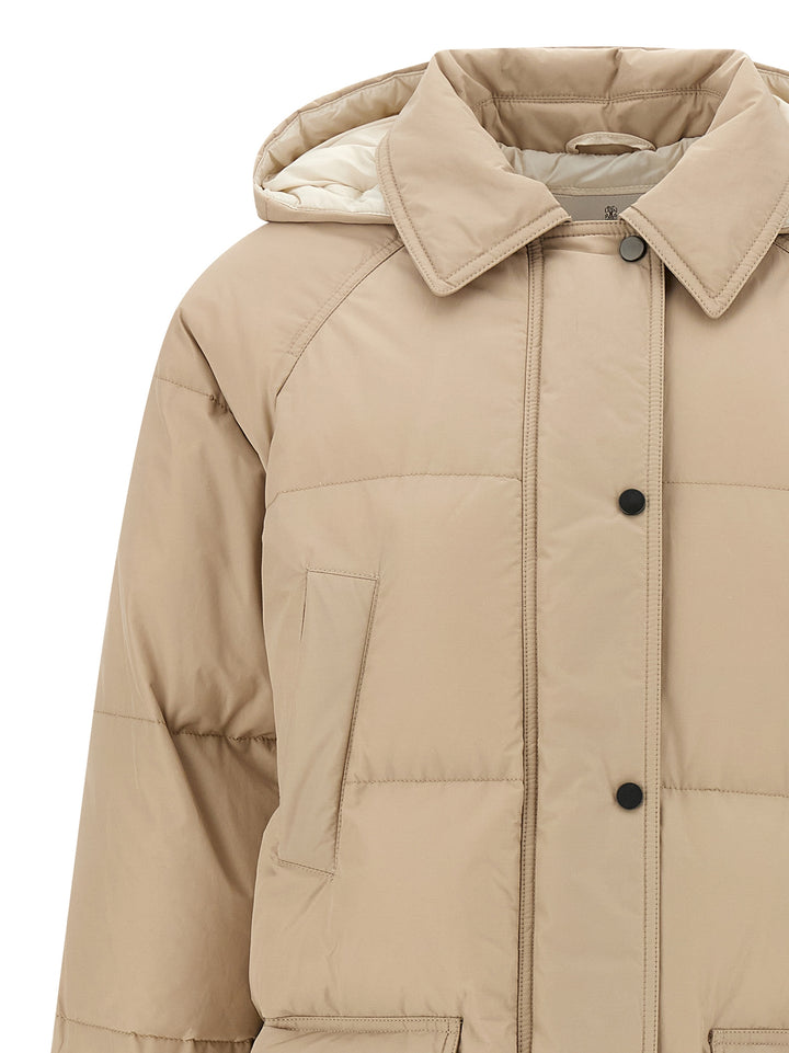 Brunello Cucinelli Shiny Zipper Pull Puffer Jackets - Beige | 53bb794bf3f95556d16e06c68408257080cdb0f6