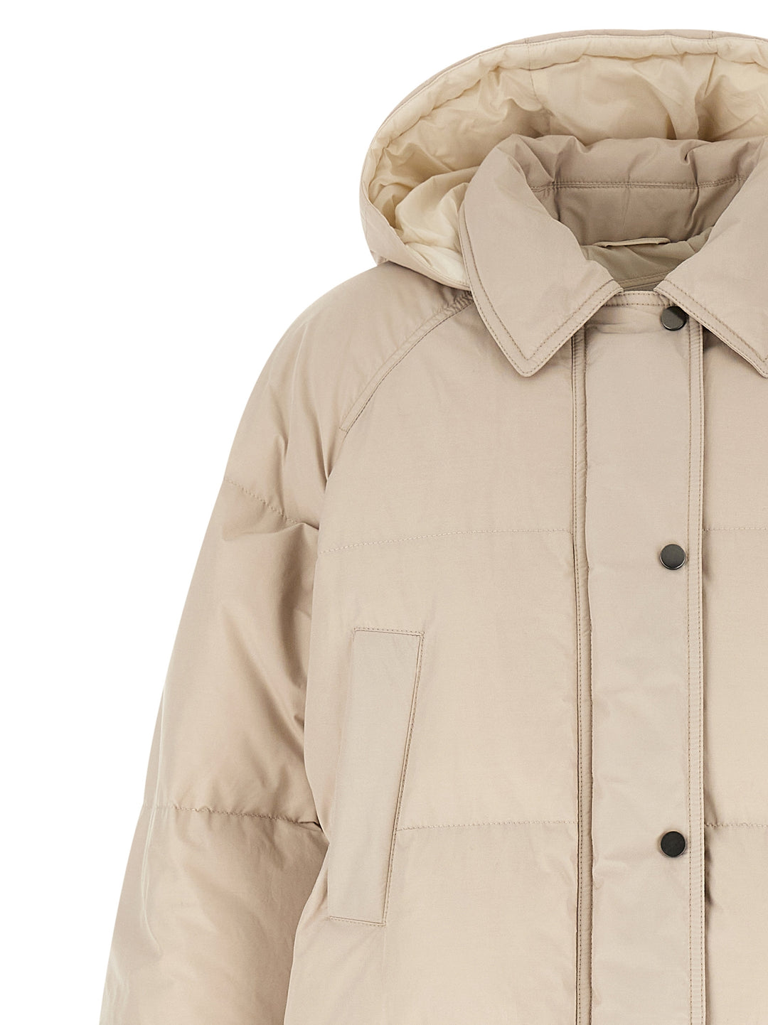 Brunello Cucinelli Shiny Zipper Pull Puffer Jackets - Beige | beb673f4efbb98e8f289929a042f211ff15189b0