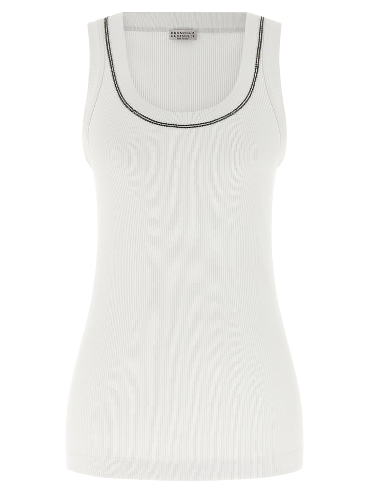 Brunello Cucinelli Shiny Trim Tops - White | 37ce3bb3443c9137e817871864c1f2d59339186f