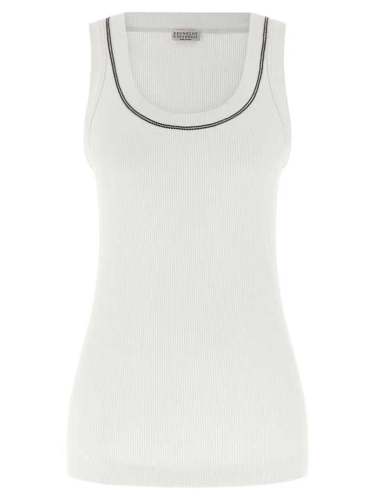 Shiny Trim Tops White