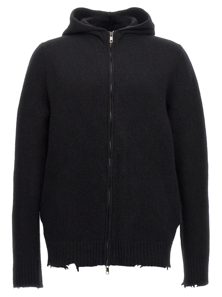 Destroyed Hooded Cardigan Sweater, Cardigans Black