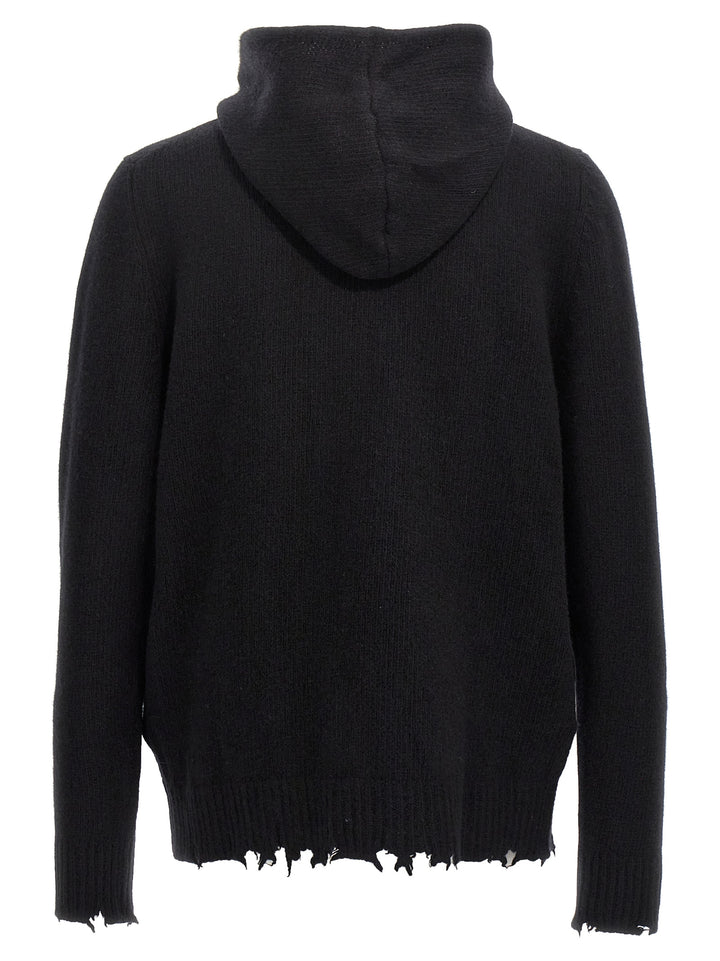 Destroyed Hooded Cardigan Sweater, Cardigans Black