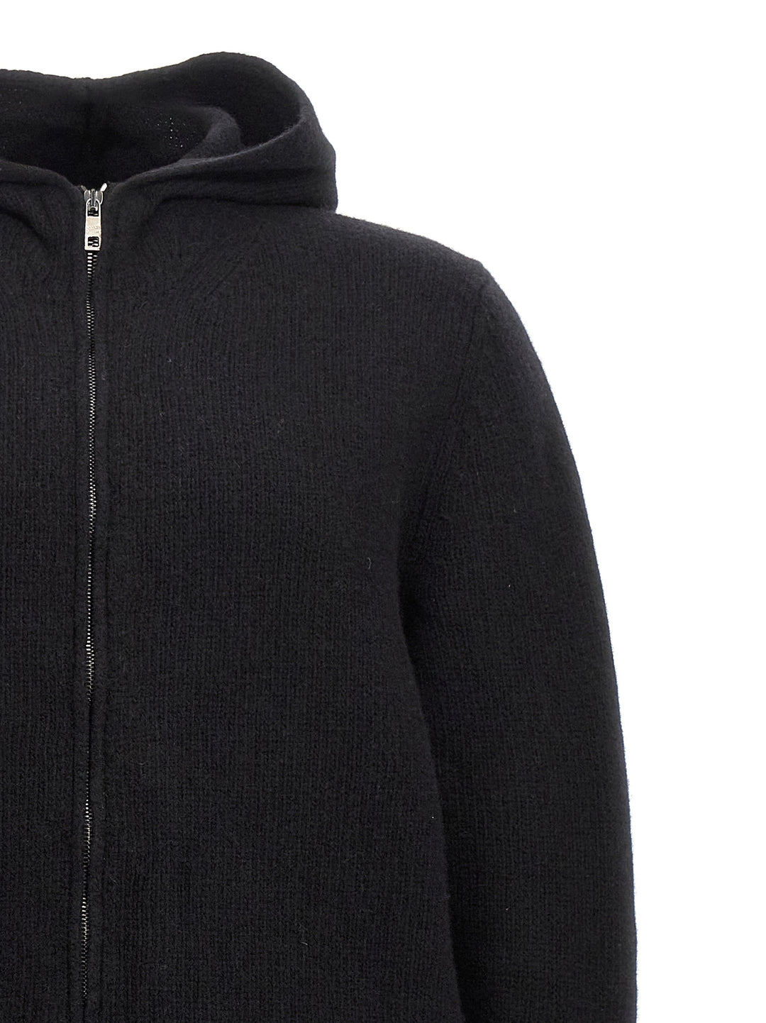 Destroyed Hooded Cardigan Sweater, Cardigans Black