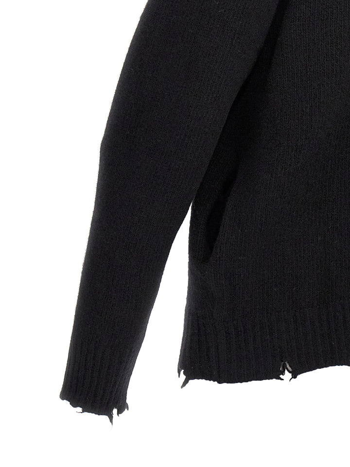 Destroyed Hooded Cardigan Sweater, Cardigans Black