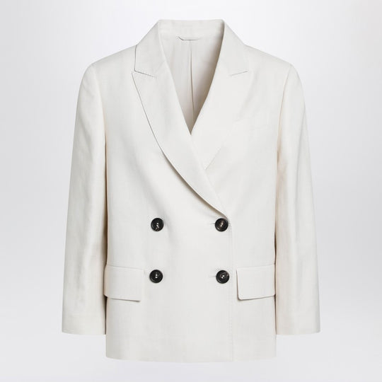 Ivory Fluid Twill Jacket In Viscose And Linen