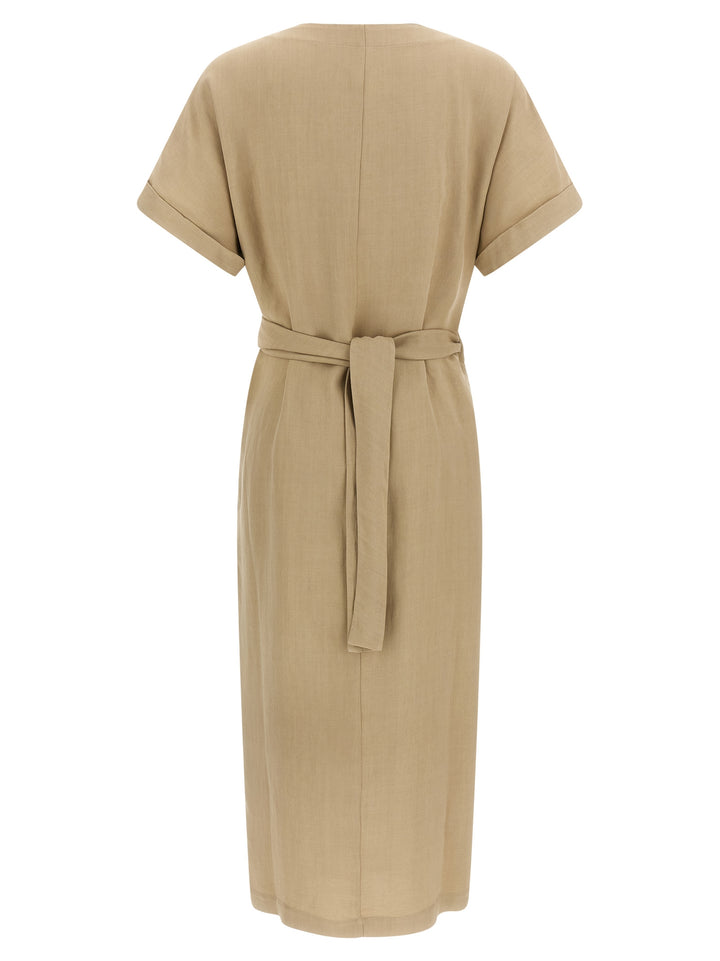 Brunello Cucinelli Wrap Dress Dresses - Beige | 18e1bfc2d5cc1424fa825d428063166034b2a066