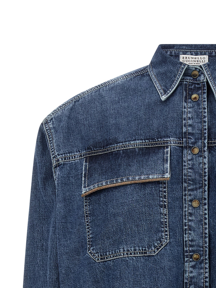 Brunello Cucinelli Shiny Pockets Shirt and Blouse - Blue | 381285c491c94525a2c52cdda46aad4884e42889