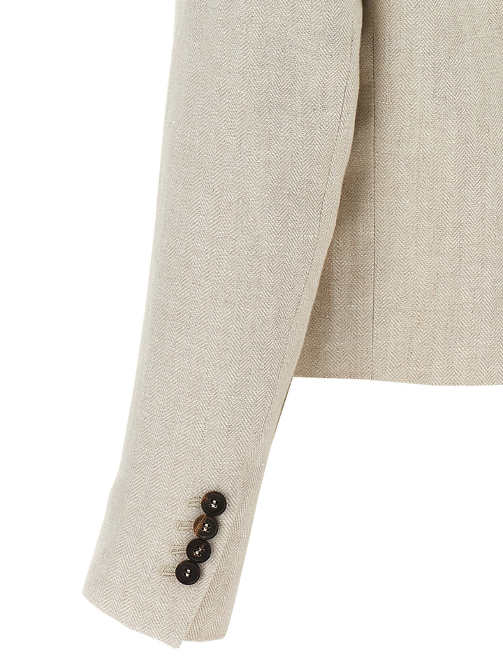 Single-Breasted Cropped Blazer Blazer And Suits Beige