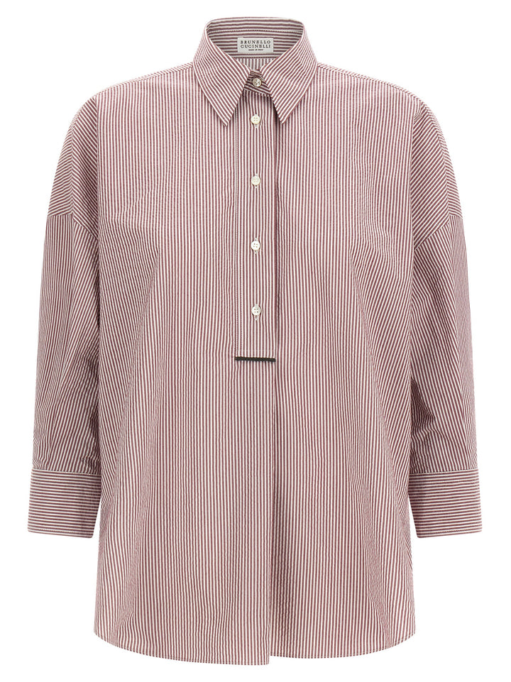 Brunello Cucinelli Striped Shirt Shirt and Blouse - Bordeaux | 907780db5938e49c09b546bb2dcb458b0a4a82e1