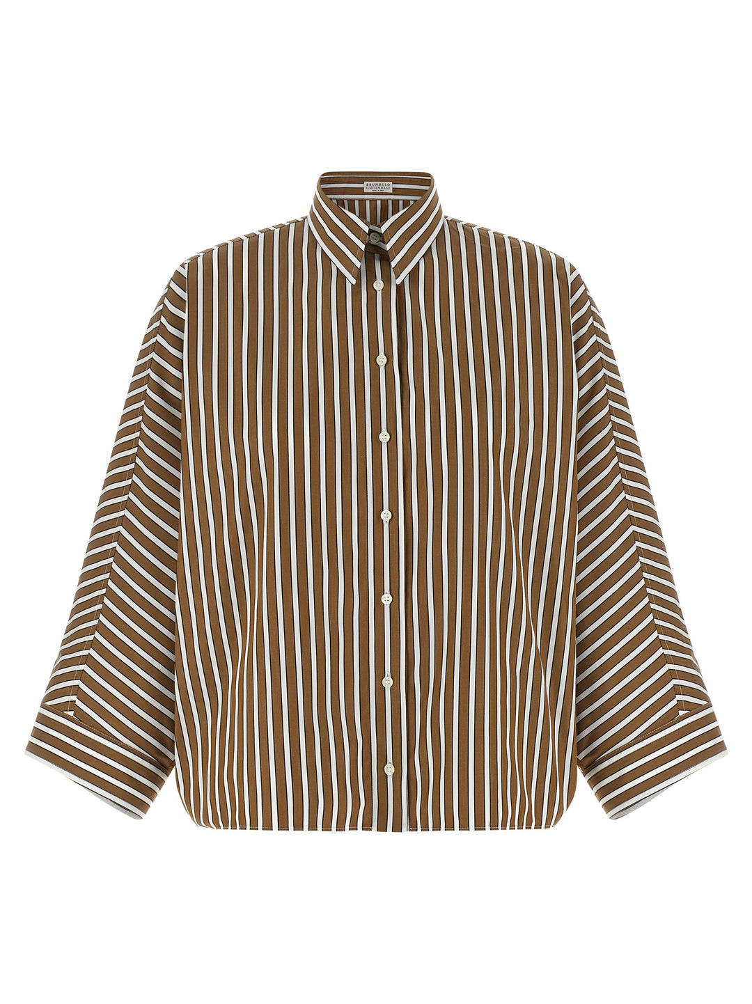 Brunello Cucinelli Monile Striped Shirt Shirt and Blouse - Brown | ddb26cdc95801bf8e62a400f353dbc036bb28166