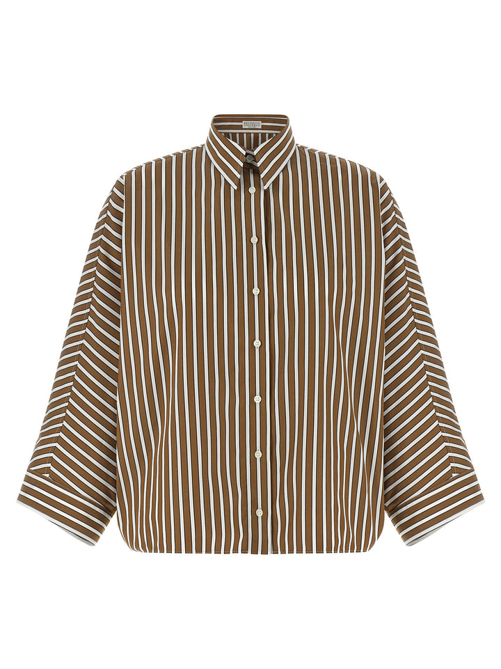 Brunello Cucinelli Monile Striped Shirt Shirt and Blouse - Brown | ddb26cdc95801bf8e62a400f353dbc036bb28166