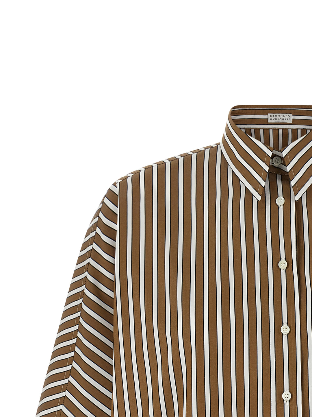 Brunello Cucinelli Monile Striped Shirt Shirt and Blouse - Brown | 06f9874e7853fbaffdf4b5e58e0129cce3dbaa07