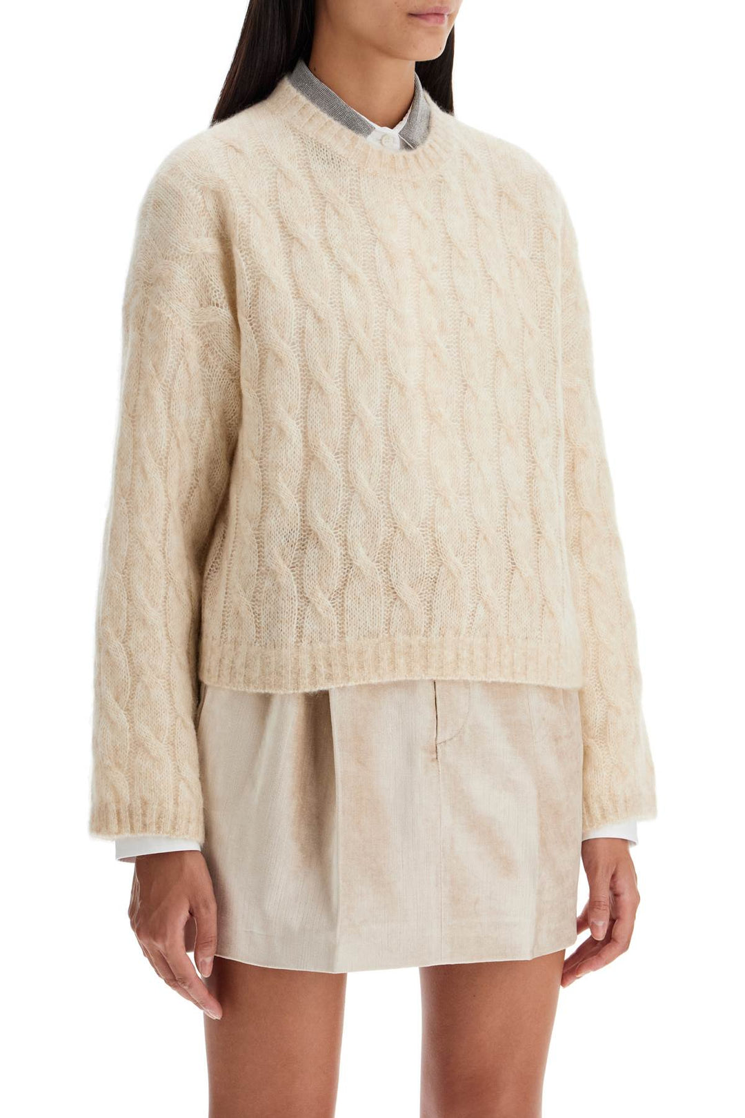 Pullover A Trecce In Lana E Mohair