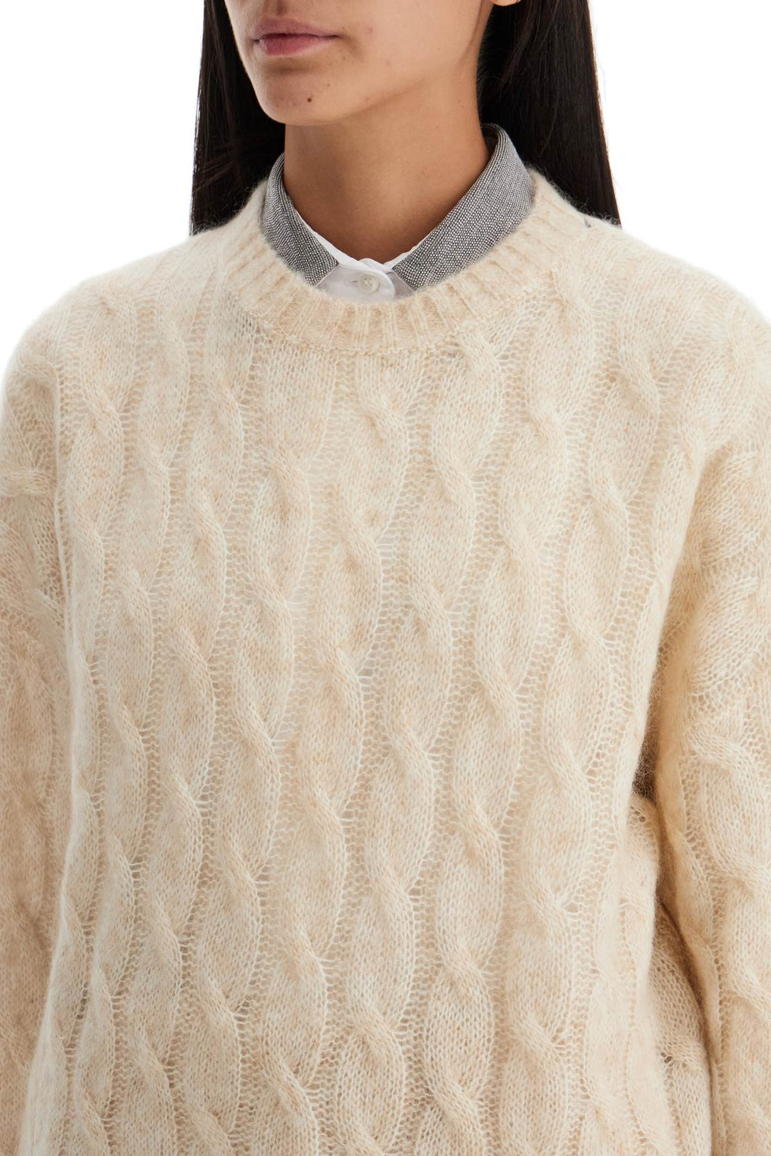 Pullover A Trecce In Lana E Mohair