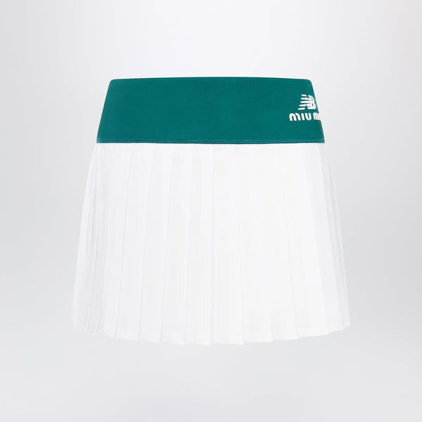 Green/White Pleated Mini Skirt In Stretch Technical Jersey