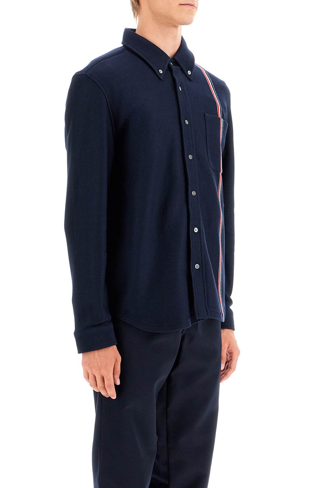 Overshirt Button Down In Maglia Con Banda Tricolore