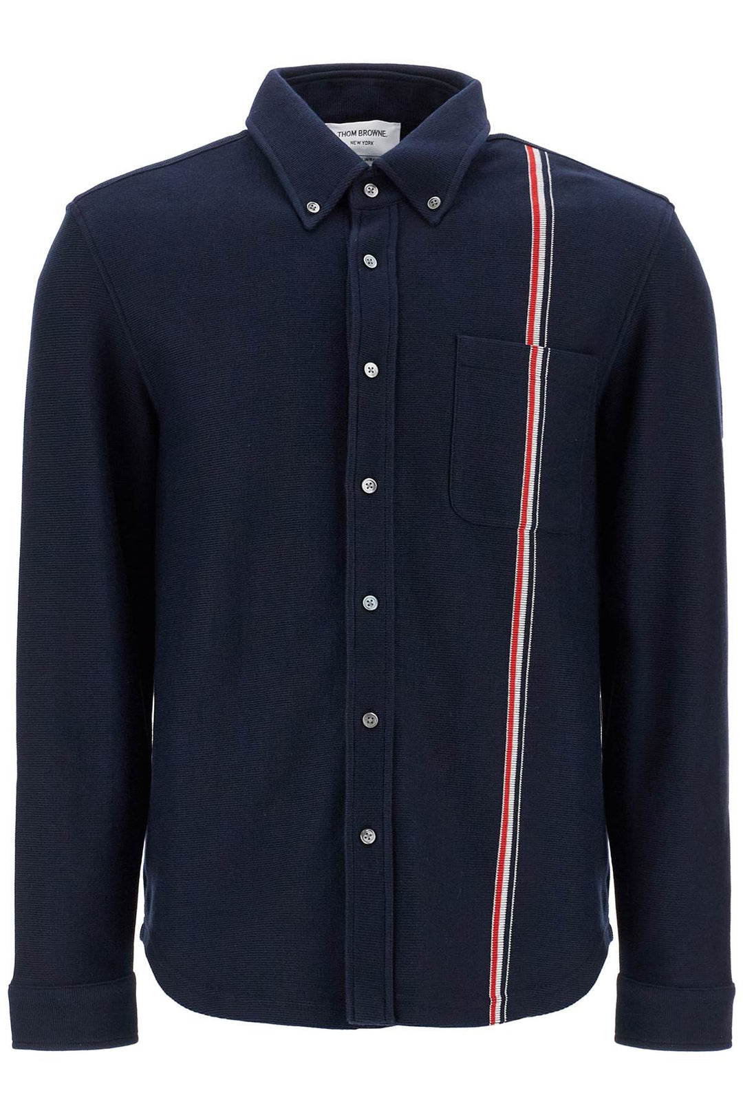 Overshirt Button Down In Maglia Con Banda Tricolore